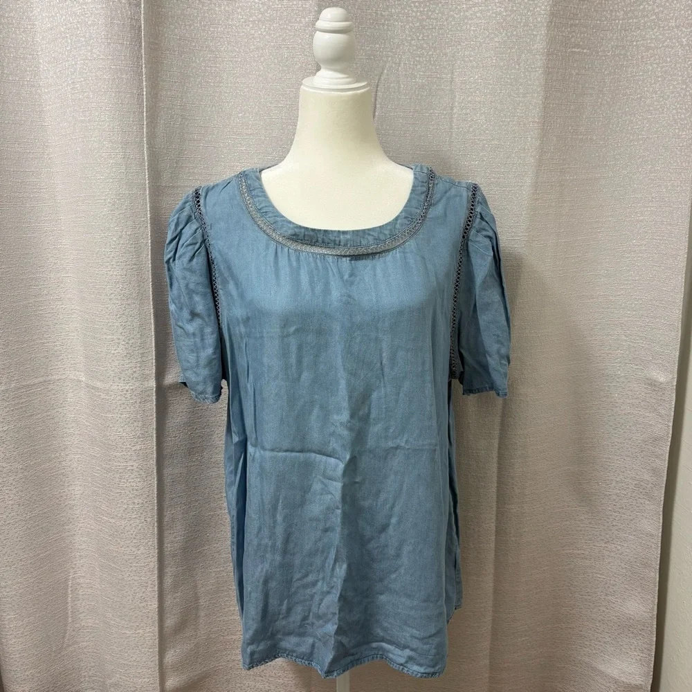 Perch by Blu Pepper Blue chambray Relaxed Blouse Size 2XL | Boho Beach Vacation - Picture 6 of 13